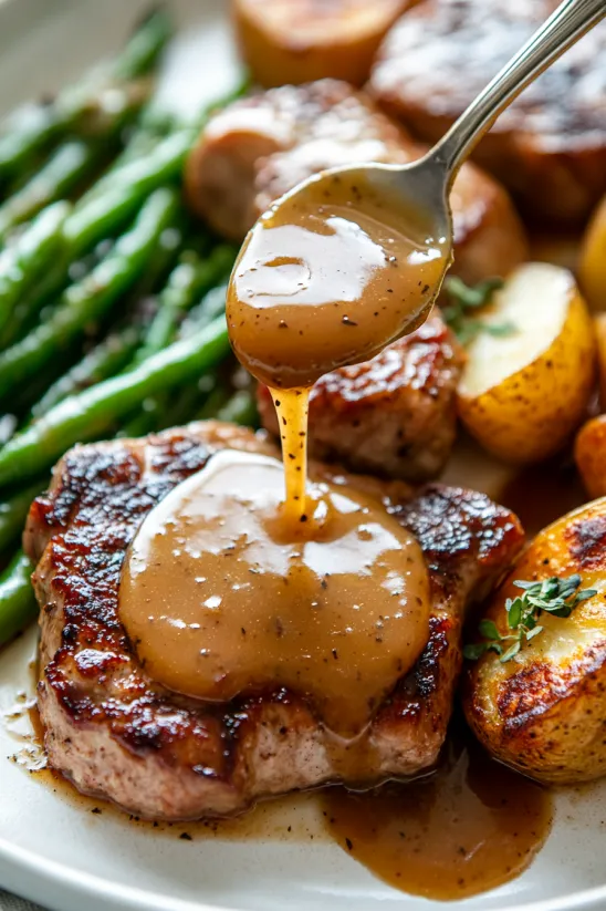 A close up of a piece of meat with honey mustard drizzled on it.