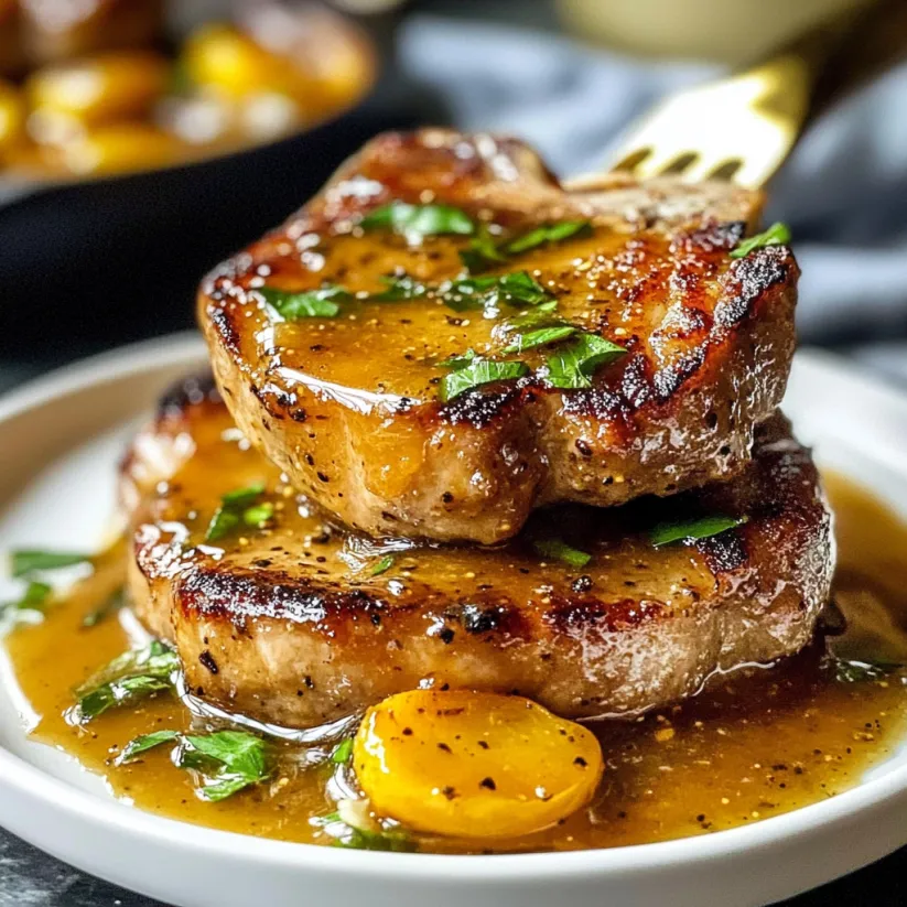 A plate of honey mustard pork chops.