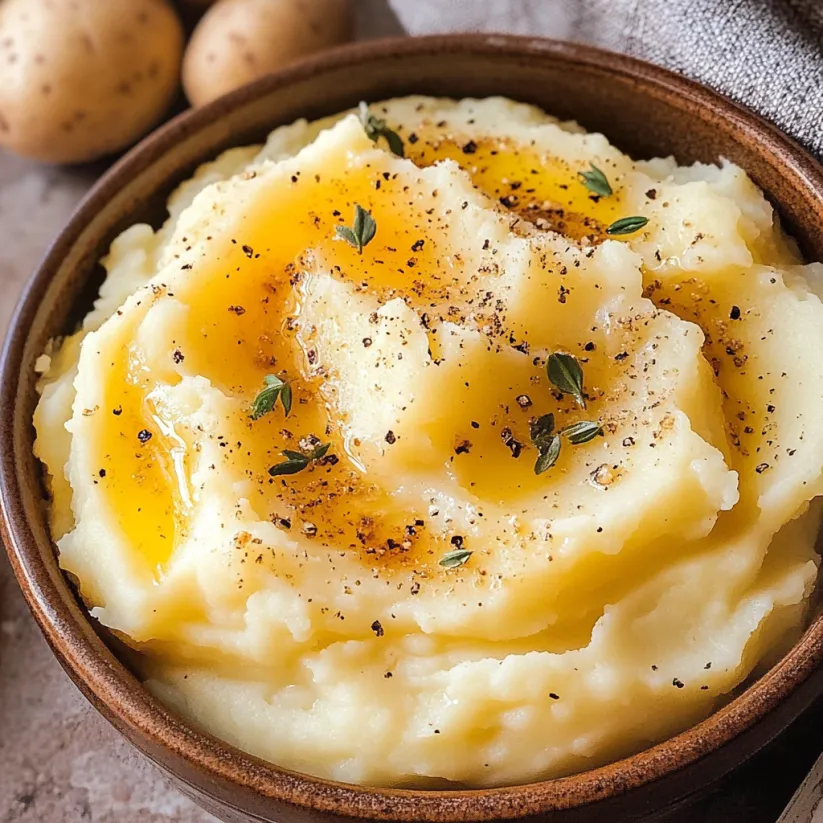 A bowl of mashed potatoes with black pepper on top.