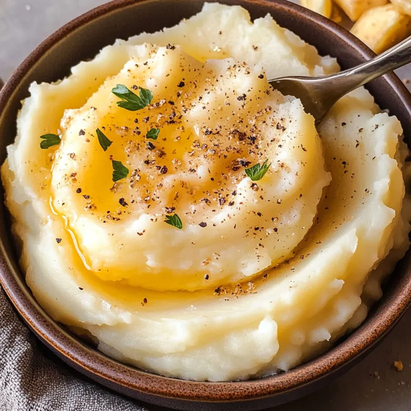 A bowl of mashed potatoes with a fork in it.