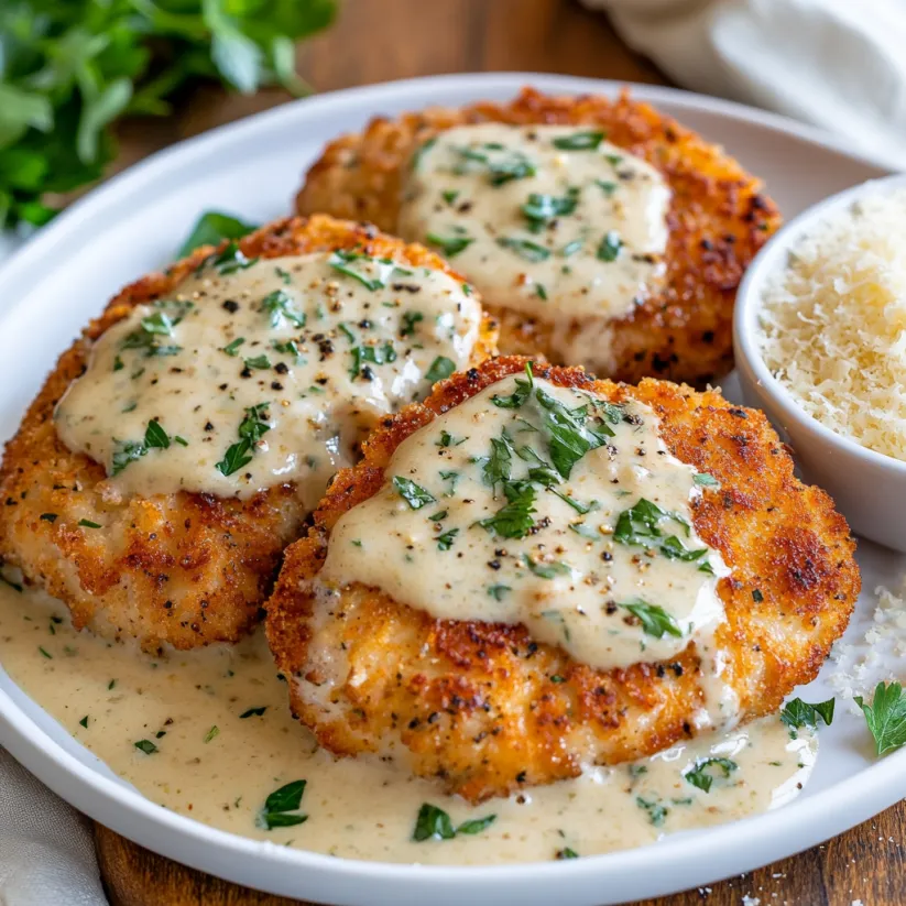 Air fryer pork chops with sauce.