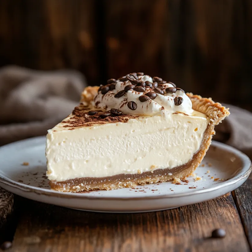A slice of pie with chocolate and whipped cream.