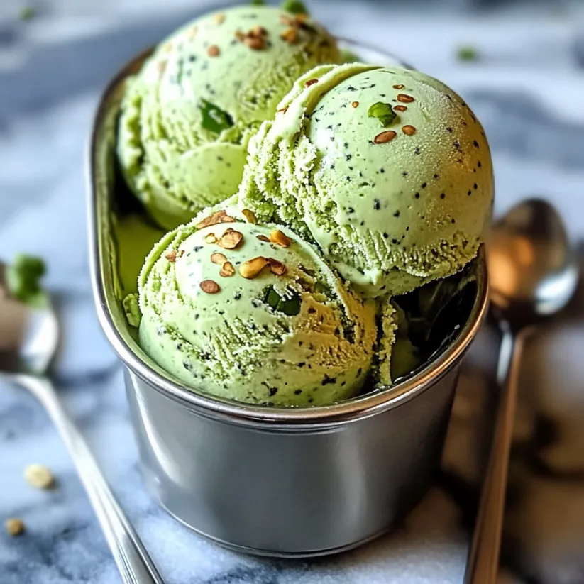 A container of green tea ice cream.
