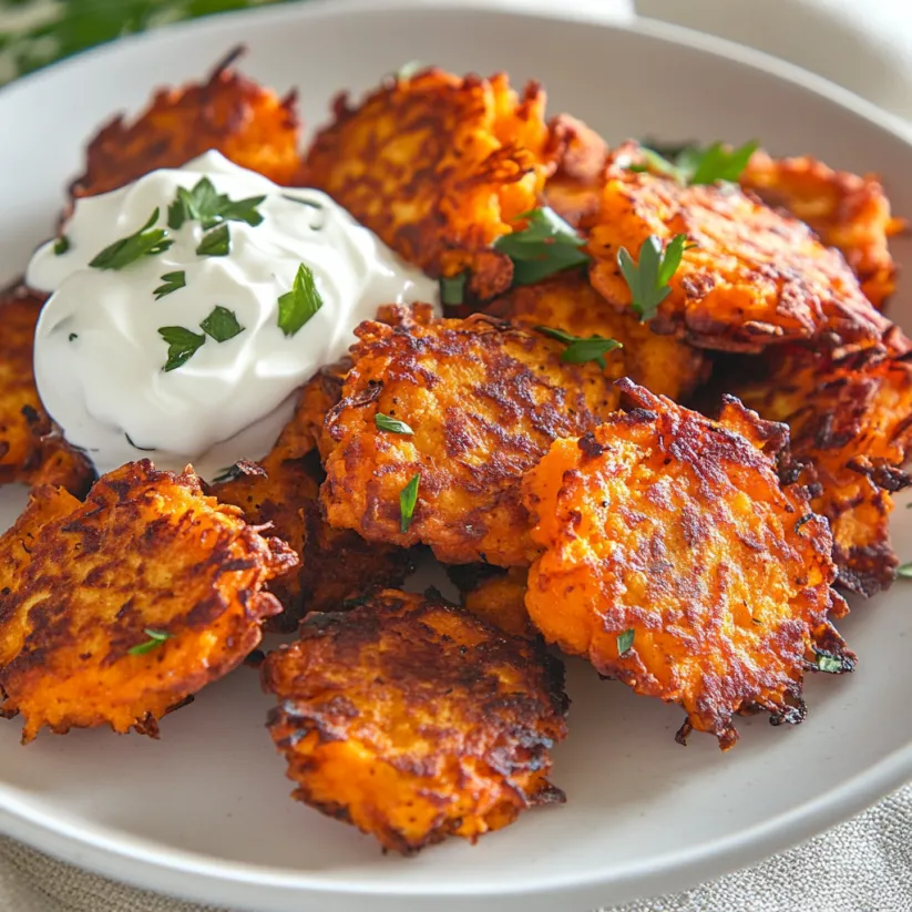 A plate of sweet potato hash browns.