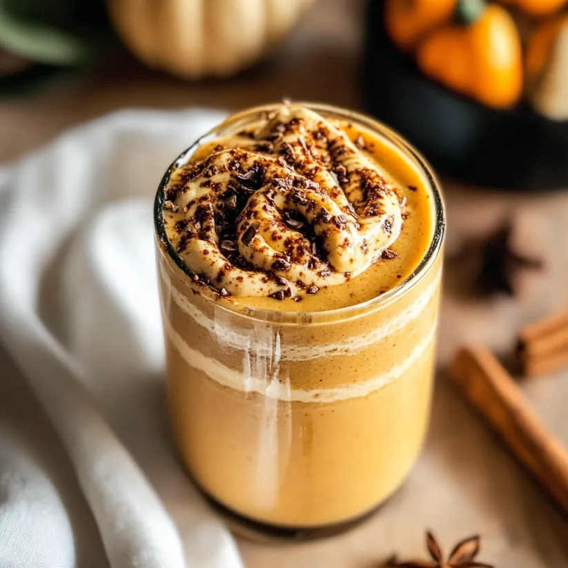 A glass of pumpkin gingerbread smoothie.