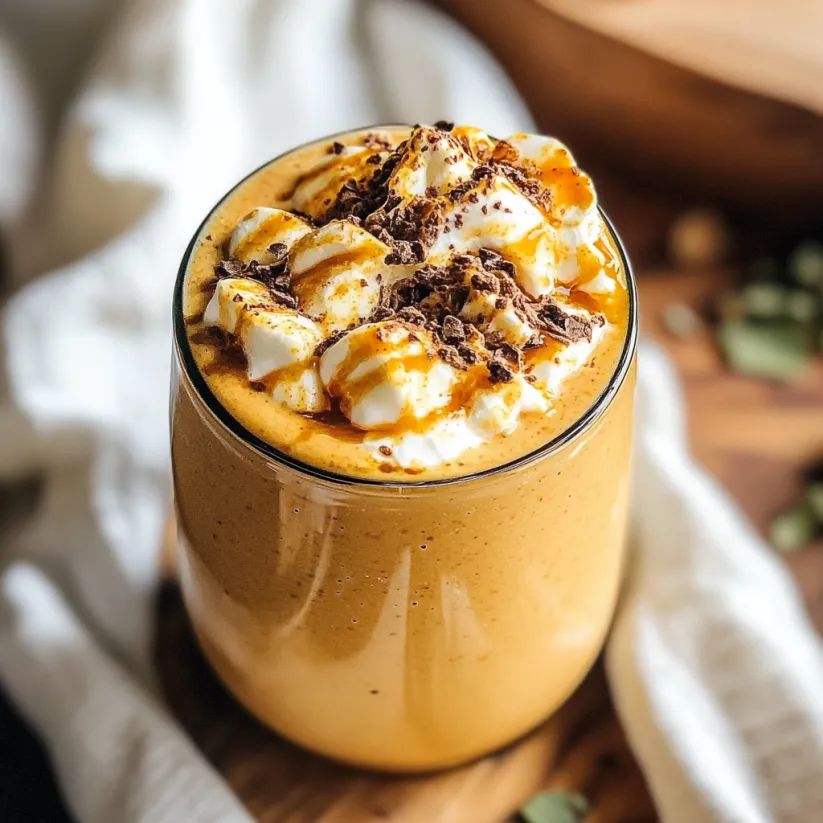 A glass of pumpkin gingerbread smoothie.