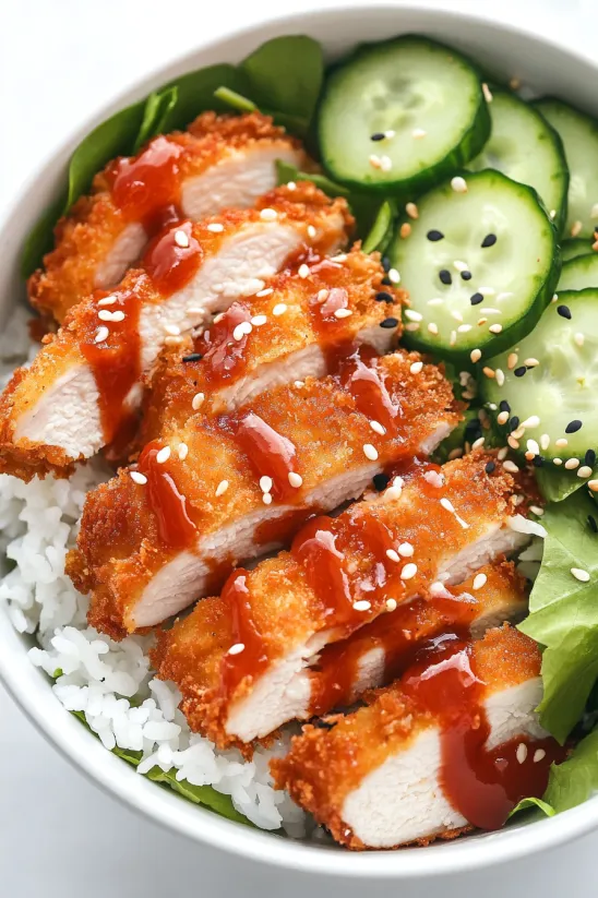 A bowl of food with chicken and cucumbers.