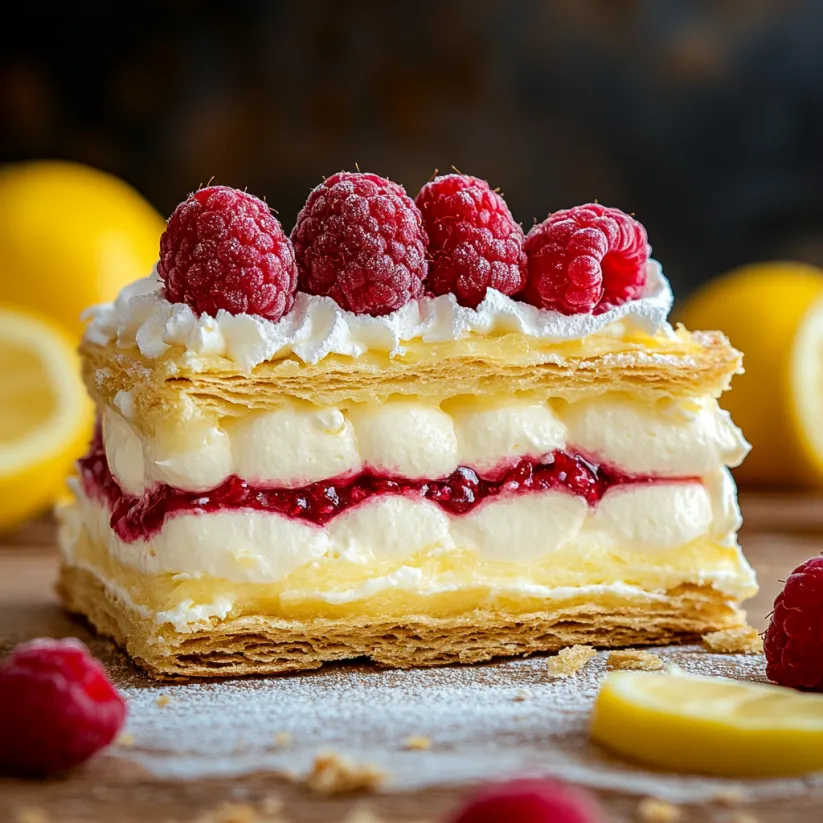 A slice of a lemon and raspberry cake.