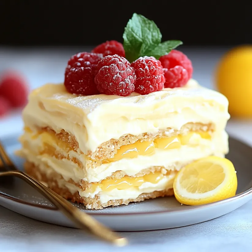 A slice of lemon cake with a lemon wedge on top.