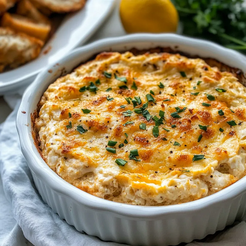 A white bowl filled with a crab dip.