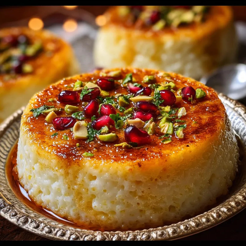 A plate of Ashure dessert with pistachio nuts and pomegranate seeds.