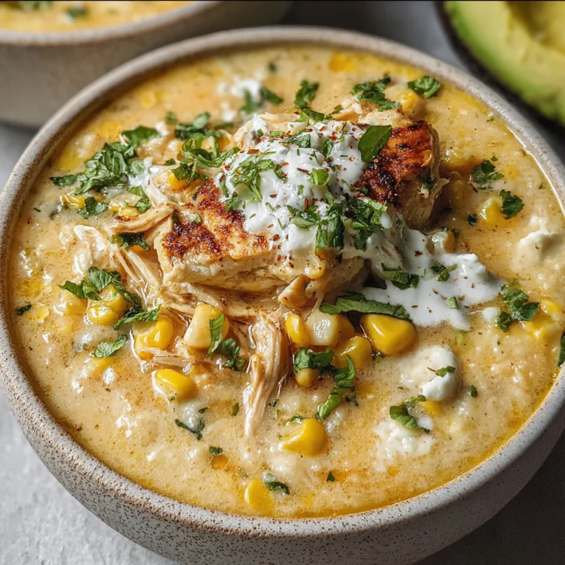 A bowl of Mexican street corn with white chicken chili.