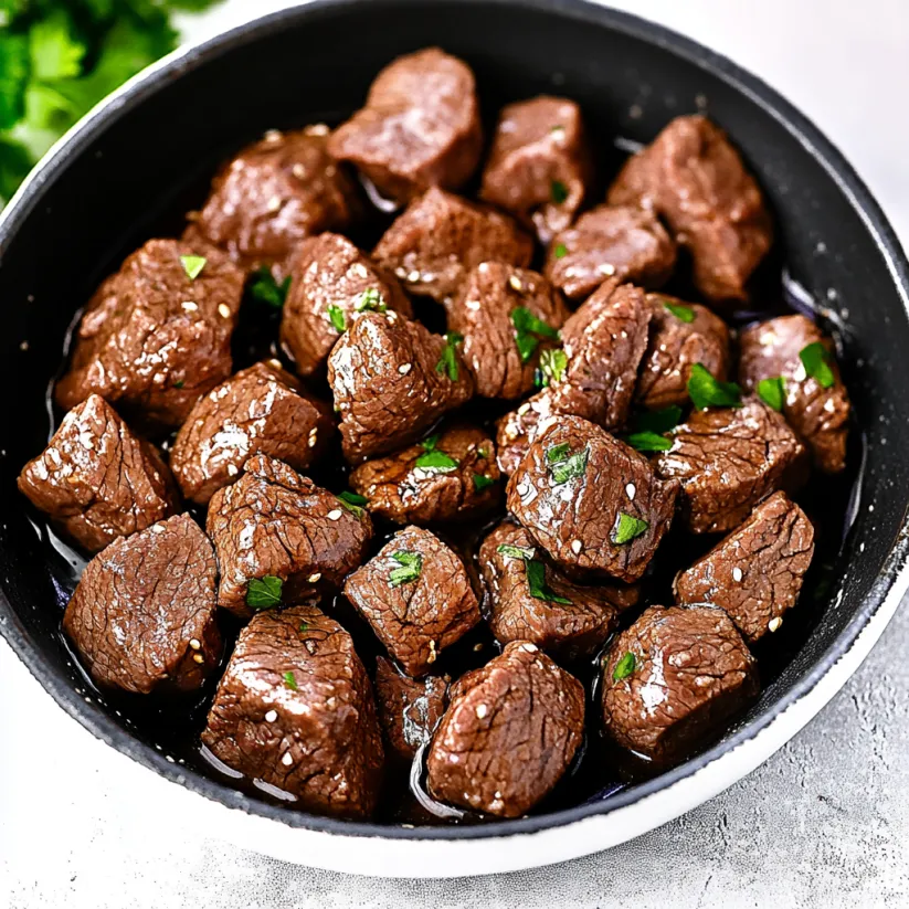 A bowl of beef steak bites.