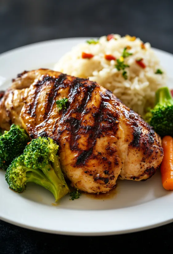 A plate of food with chicken and broccoli.