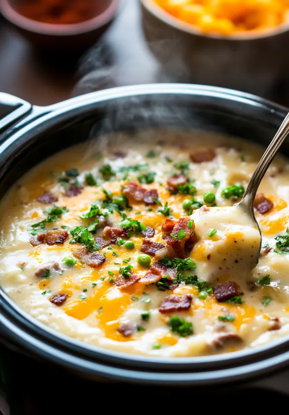 A close up of a bowl of soup with a spoon in it.