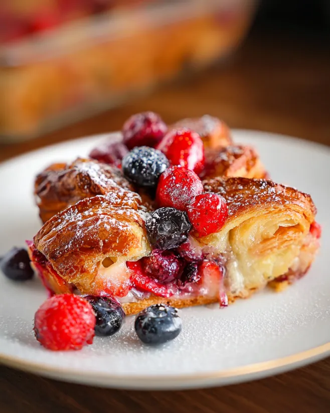A croissant with berries on top.
