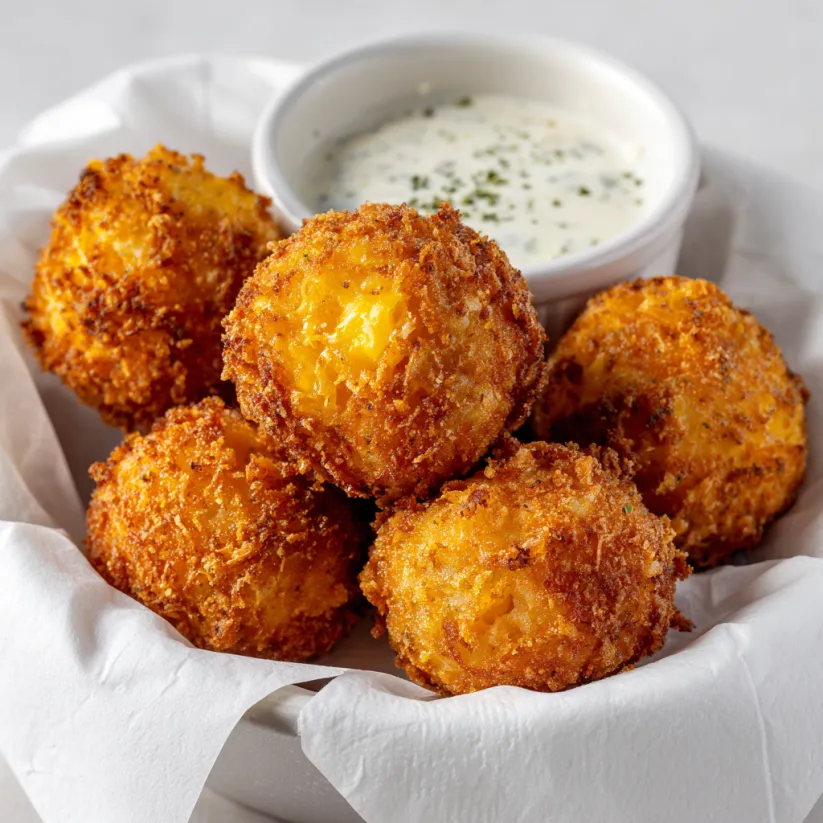 A bowl of fried mac and cheese bites.