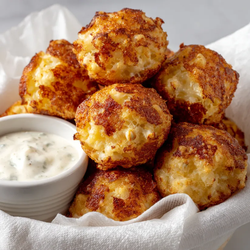 A bowl of fried mac and cheese bites.