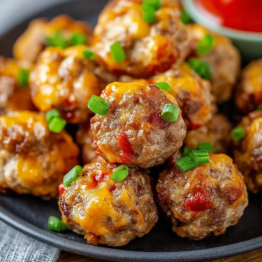 A plate of Rotel Cream Cheese Sausage Balls.