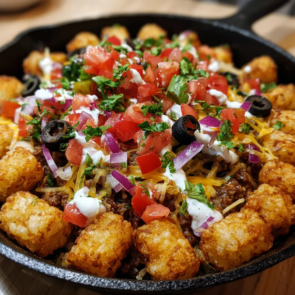 A delicious meal of tater tots and cheese.