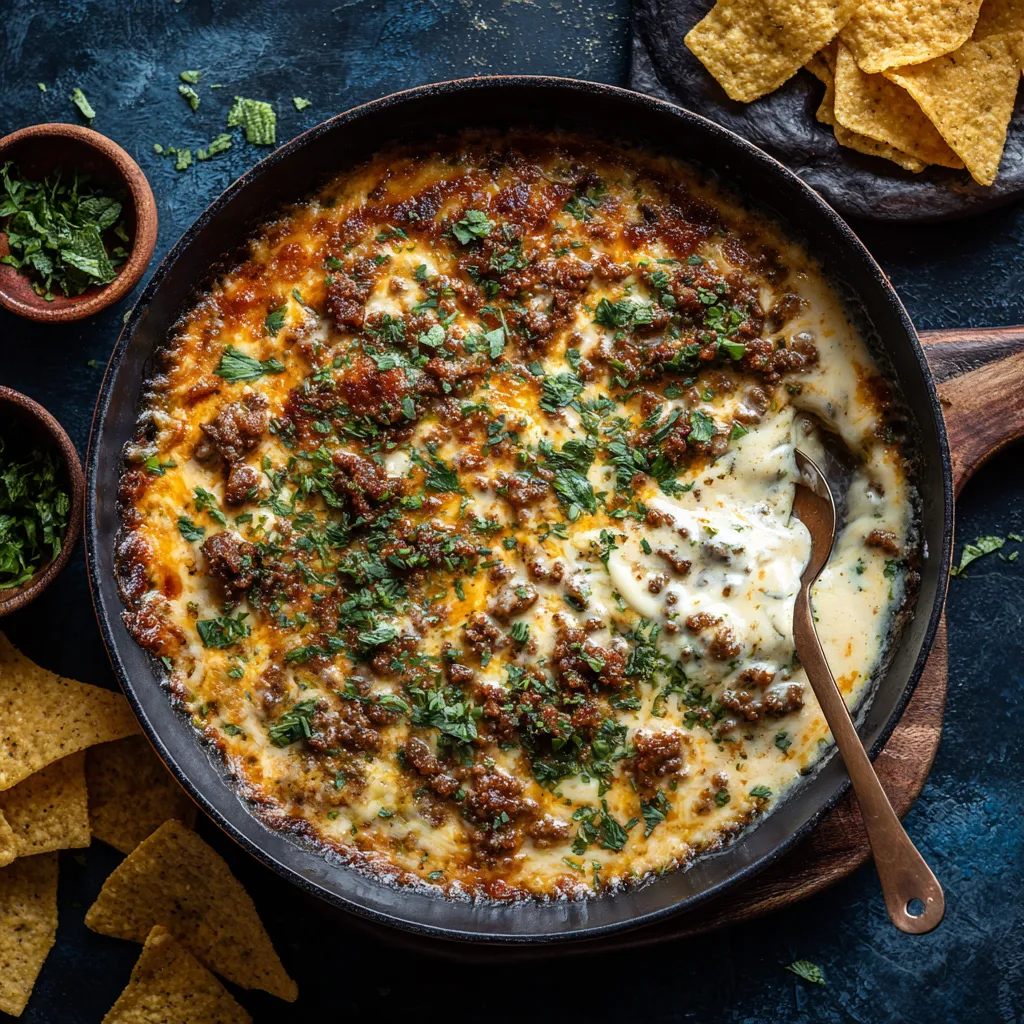 A delicious queso fundido with chorizo.