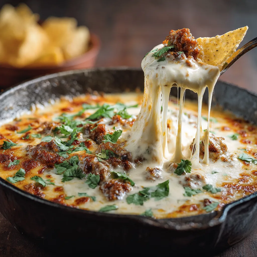 A bowl of queso fundido with chorizo.
