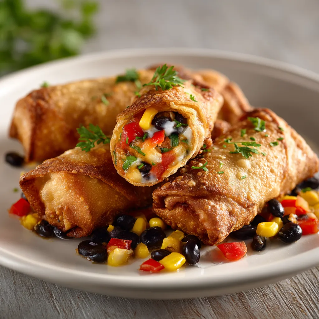 A plate of Southwestern Egg Rolls.