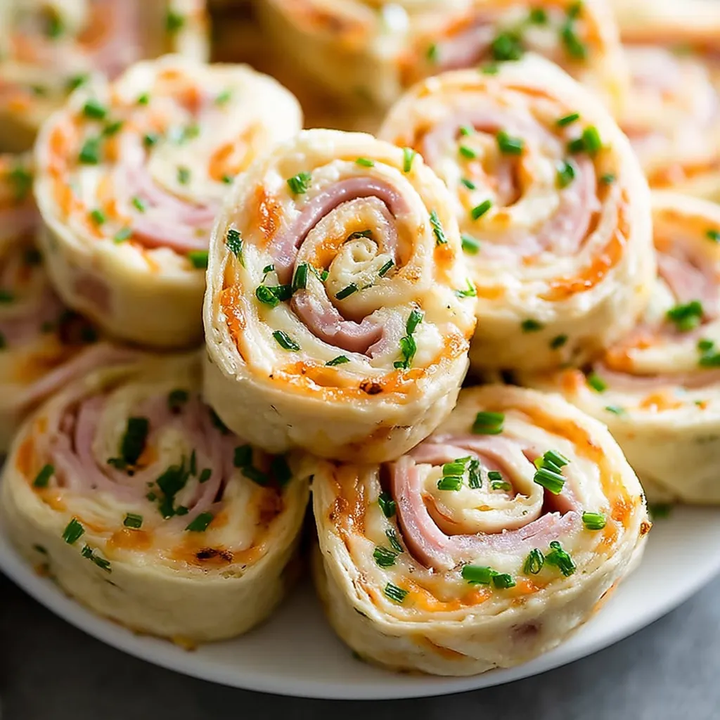 A plate of ham and cheese pinwheels.