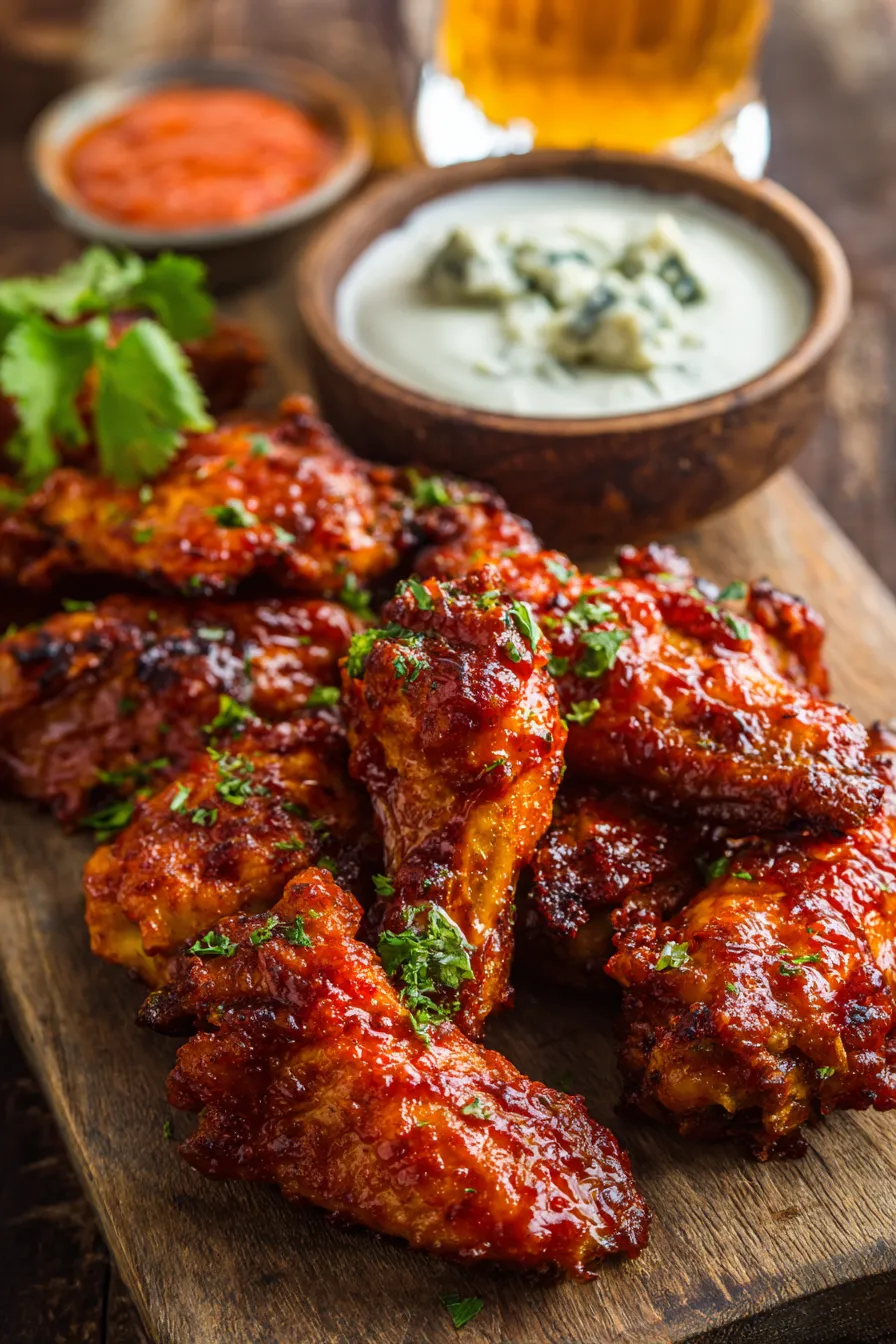 A plate of buffalo chicken wings with a side of ranch dressing.