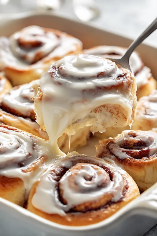 A fork is in a pumpkin cinnamon roll.