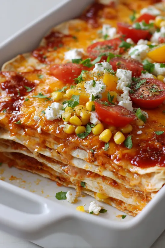 A plate of cheese enchiladas with tomatoes and corn.