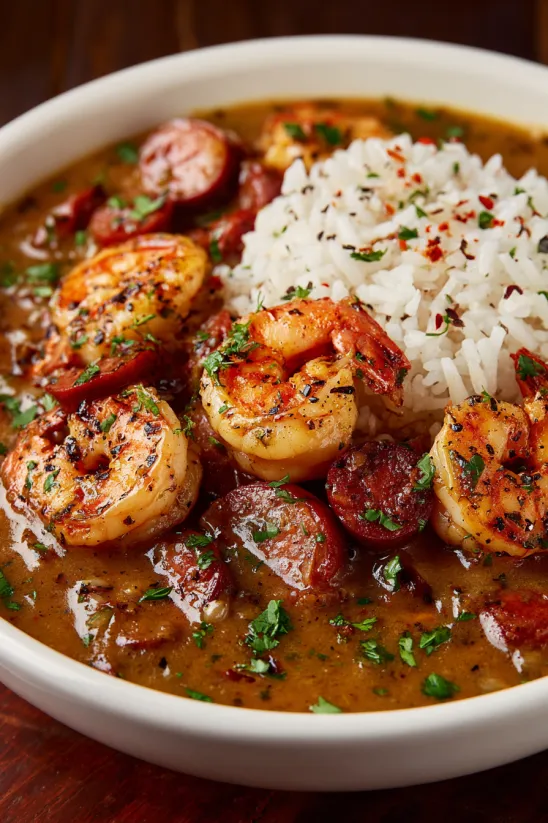 A bowl of shrimp and rice.