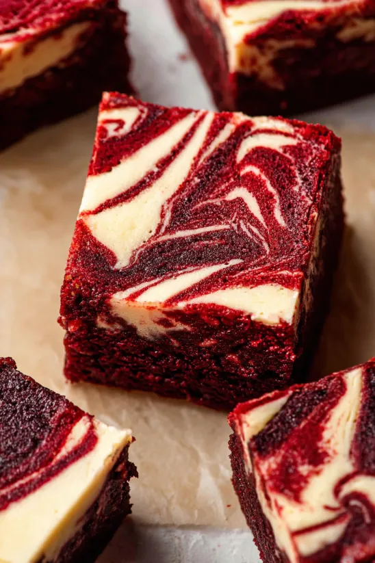 A slice of red velvet cheesecake brownies.