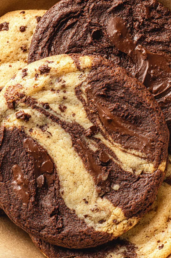 A close up of a chocolate chip cookie.