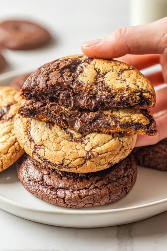 A person is holding a cookie with chocolate chips.