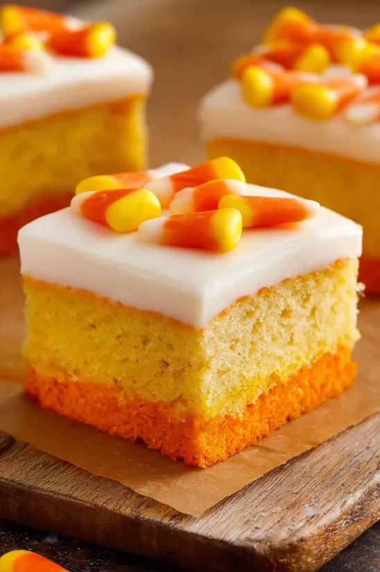 A slice of candy corn cake.
