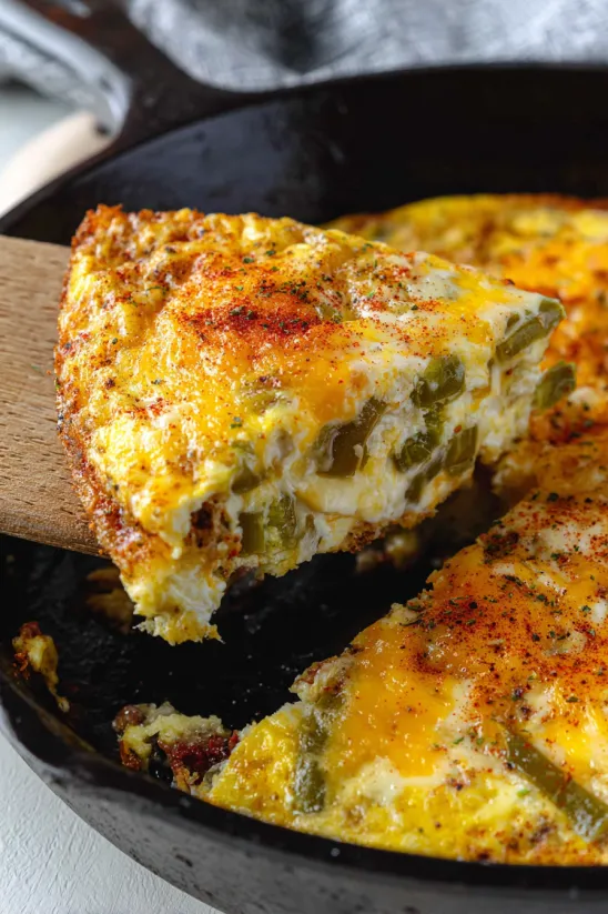 A slice of chile relleno casserole.