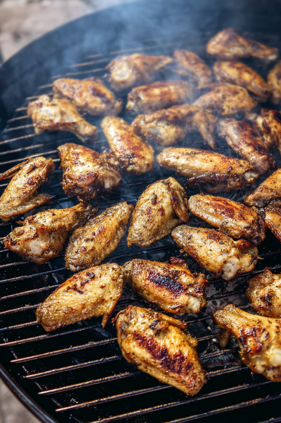 Grilled marinated chicken on a grill.
