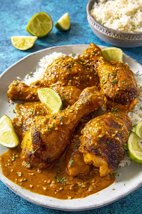 Chicken drumsticks with pumpkin seed sauce.