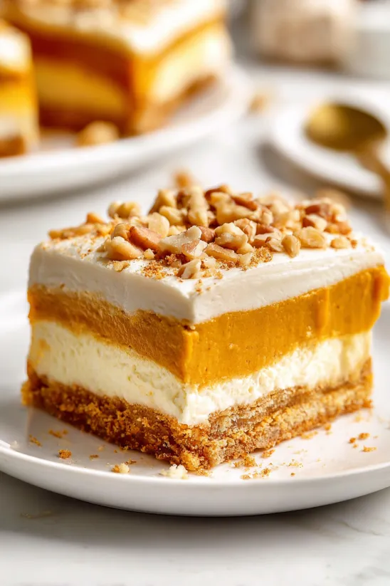 A slice of pumpkin delight cake.
