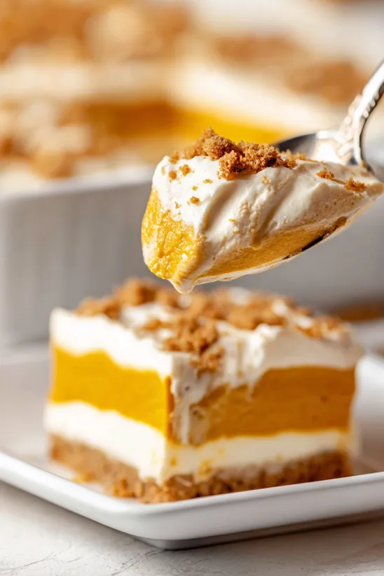 A slice of pumpkin delight cake.