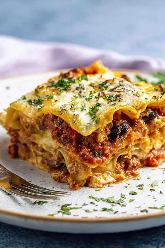 A slice of Mexican lasagna on a plate.