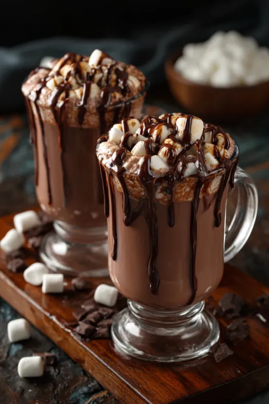 Two glasses of spiked Mexican hot chocolate.
