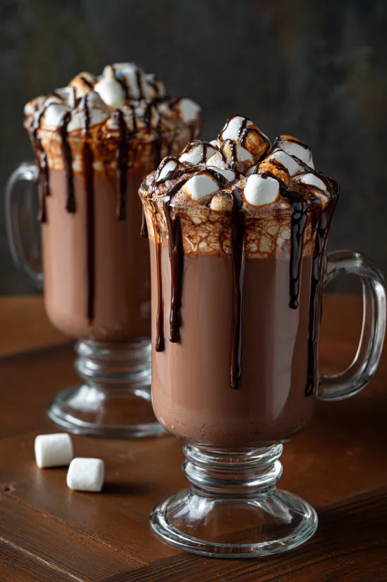 Two glasses of spiked Mexican hot chocolate.