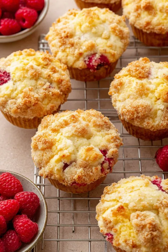 A tray of raspberry muffins.