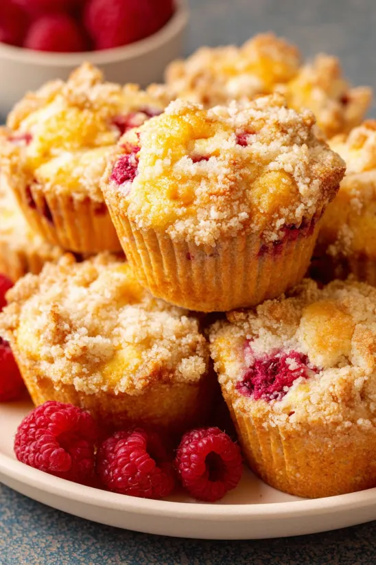 A plate of raspberry muffins.