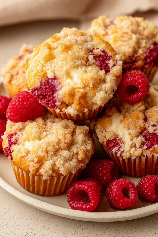 A plate of raspberry muffins.