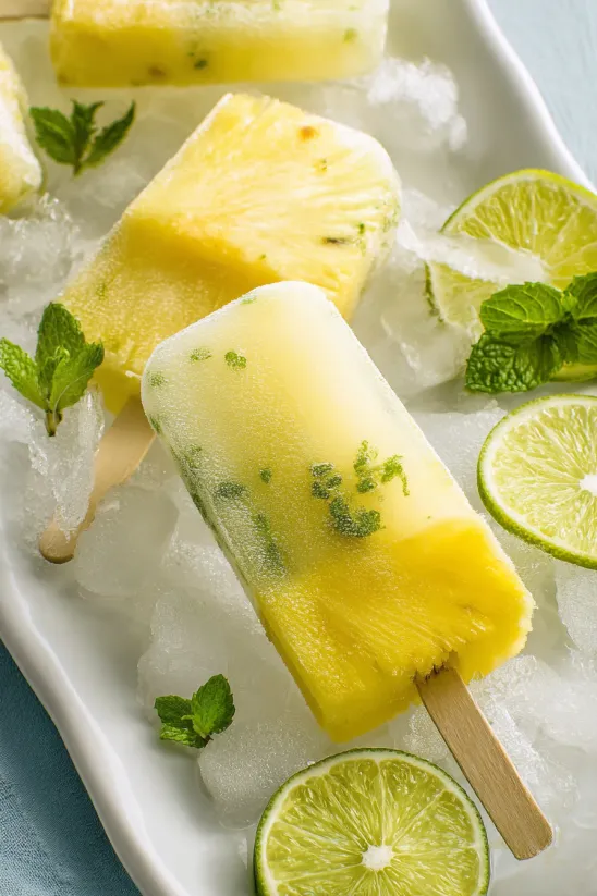 Pineapple Mojito Popsicles.
