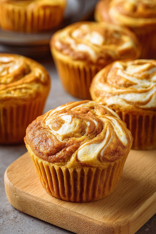 A plate of pumpkin cream cheese muffins.