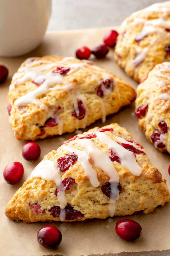 A plate of cranberry orange scones.